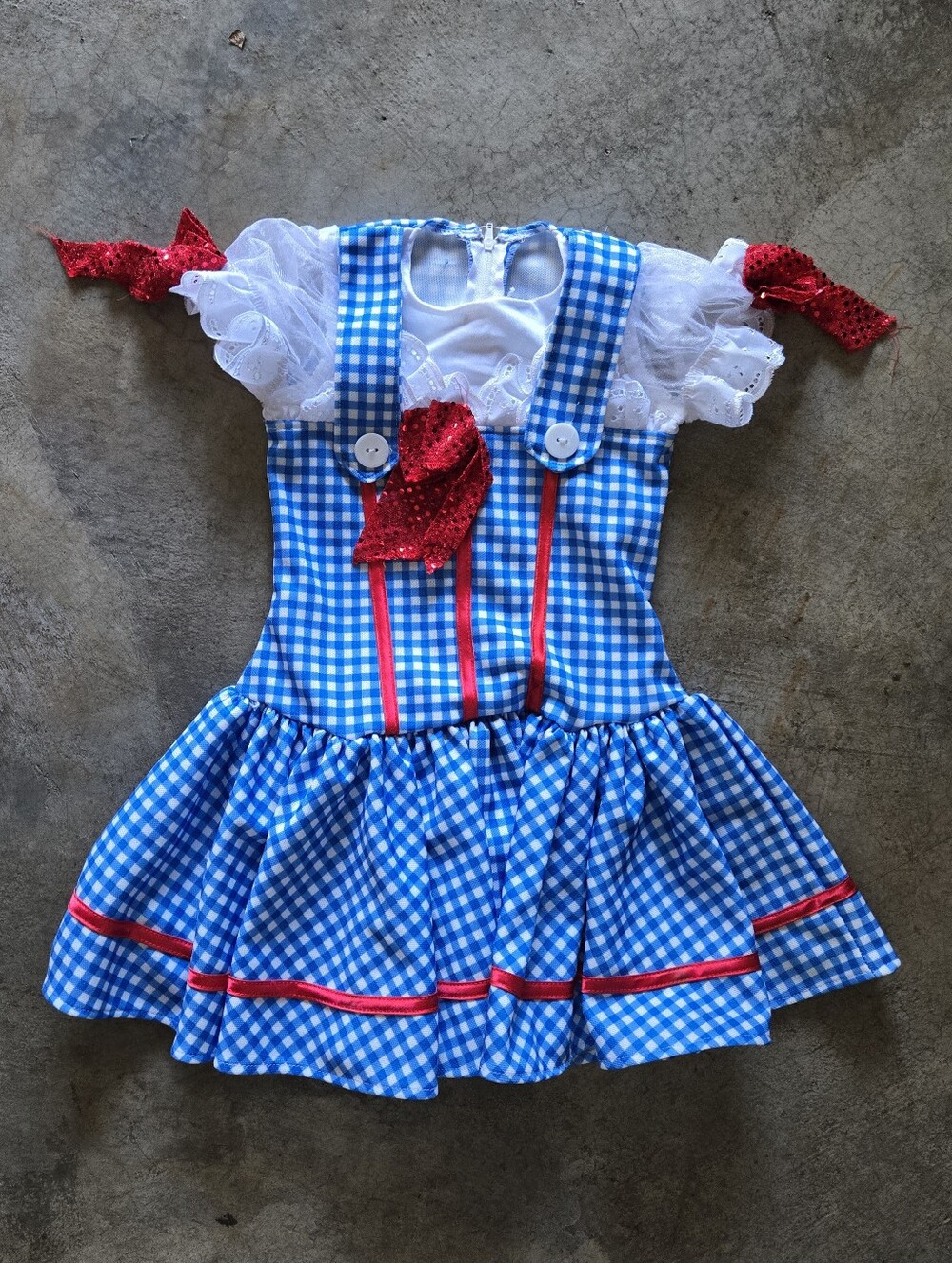 Vintage Girls Dorothy Gingham Kids Costume Dress with Red Accents 4T